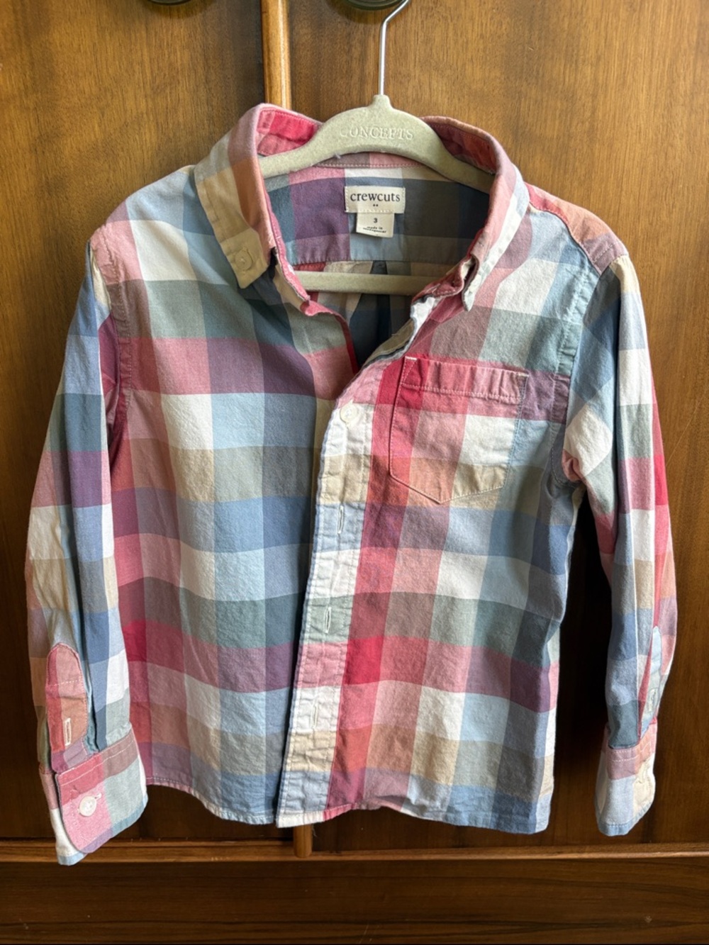 Crewcuts Multi-Color Plaid Button-Down Shirt, Size 3.